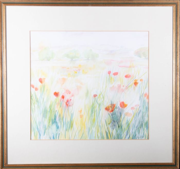20th Century Watercolour - Poppy Field