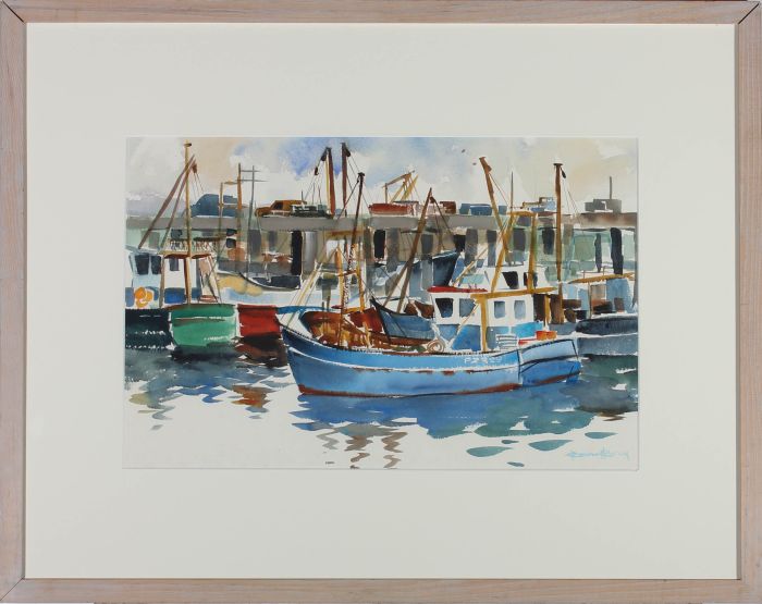Barnett Bray  - Framed Contemporary Watercolour, Docked in the Harbour