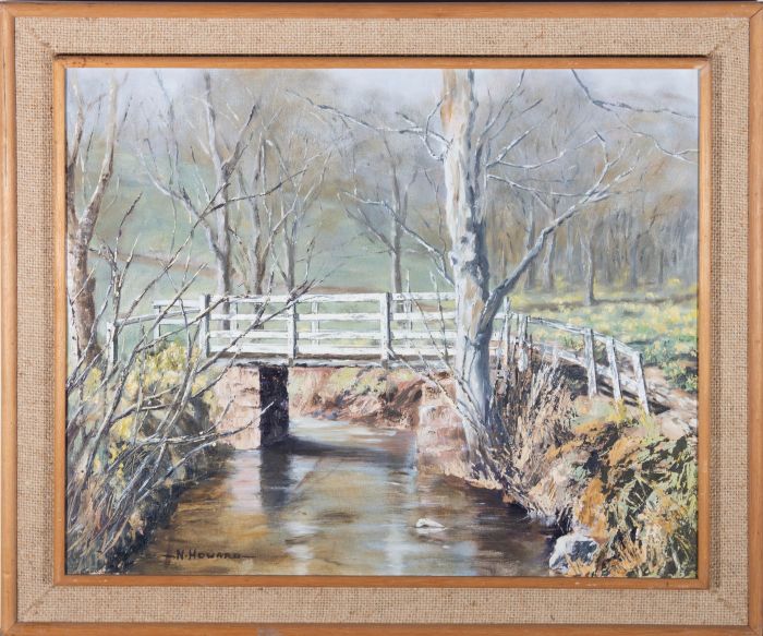 N. Howard - 1973 Oil, Bridge Over The River Dove, Farndale