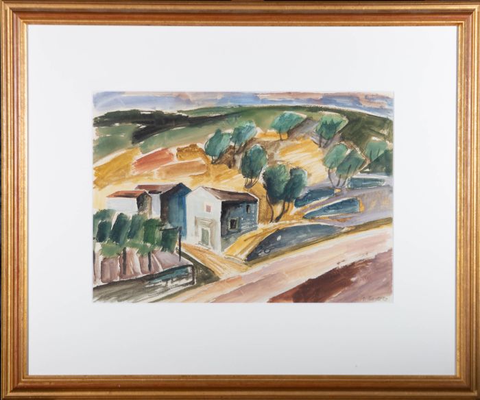 A. Barte - 1950 Watercolour, A Windy Day