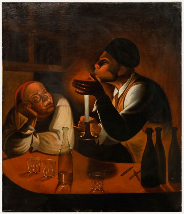 Early 20th Century Oil - Cigars by Candlelight