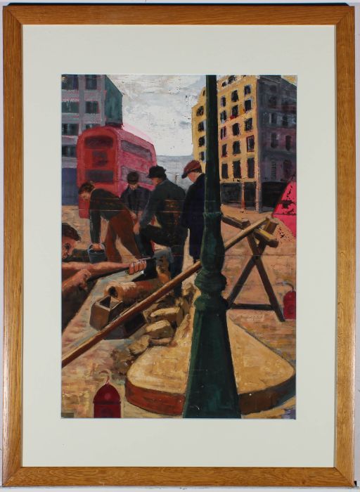Framed 20th Century Acrylic - City Maintenance