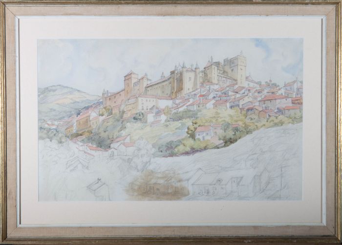 Mid 20th Century Watercolour - Hilltop Town