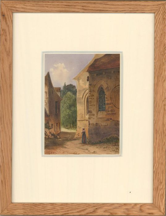 Late 19th Century Watercolour - Figure by the Church