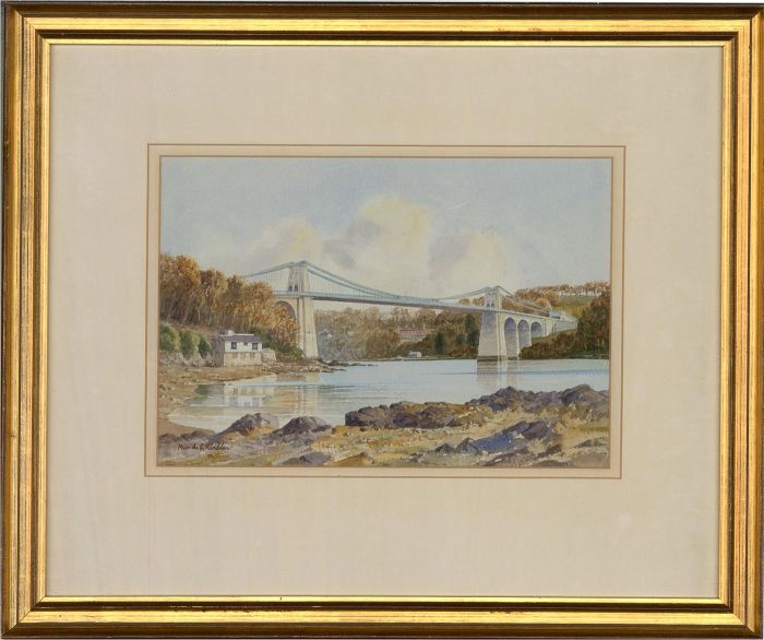 Max A.S. Hmablen - Contemporary Watercolour, Menai Suspension Bridge