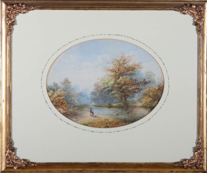 J. Johnson - 1863 Watercolour, Stepping Stones