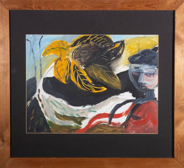 Claire B. - 1985 Acrylic, Figure and Leaves