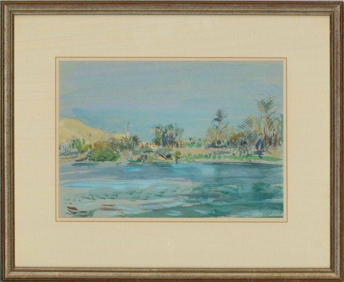 John Linfield (b.1930) - 1995 Watercolour, Egyptian Palm Groves