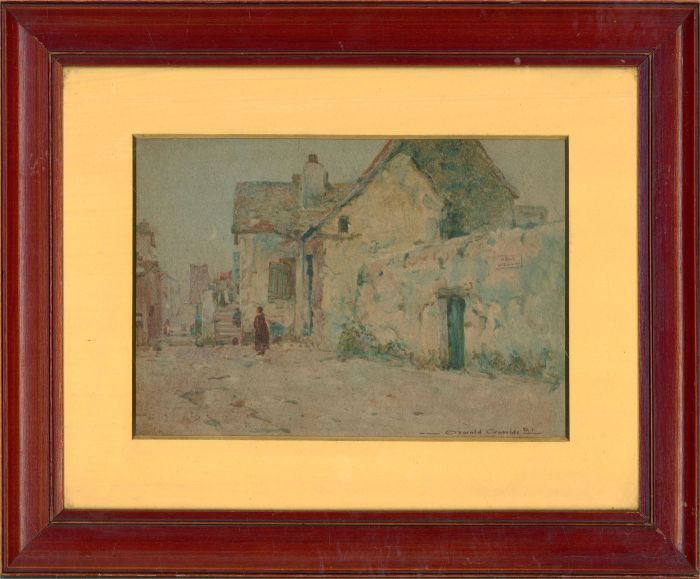 Oswald Garside RI (1879-1942) - Watercolour, Street Scene under Moonlight