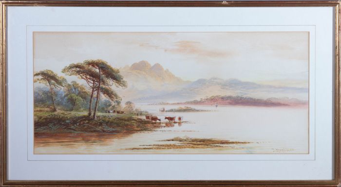 Thomas Mortimer - Early 20th Century Watercolour, Cattle on a Highland Loch