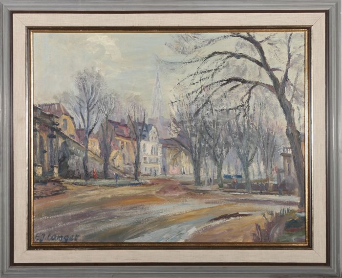 F.J.L. - 20th Century Oil, Street Scene with Figures