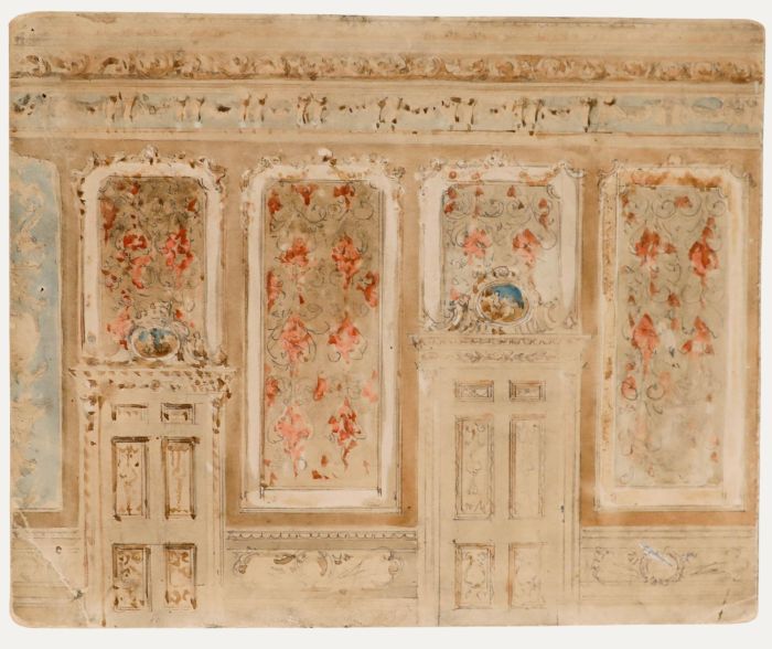 Early 20th Century Watercolour - Manor Interior Study
