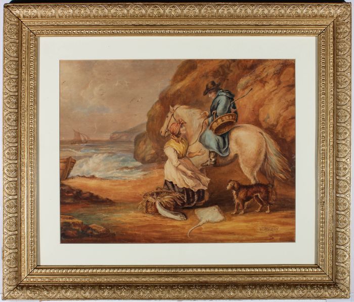 After George Morland  - 1847 Watercolour, Selling Fish
