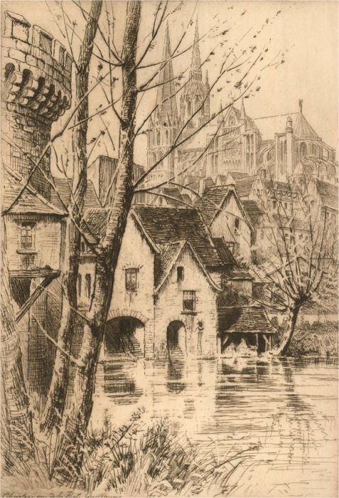 Charles Pinet  (1867-1932) - Pair of Late 19th Century Etching, French Towns