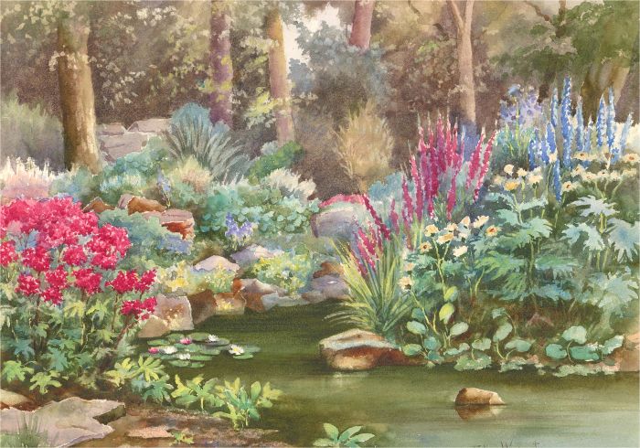 Ellen Warrington (a.1931–1939) - Watercolour, The Grotto at Castle Hill