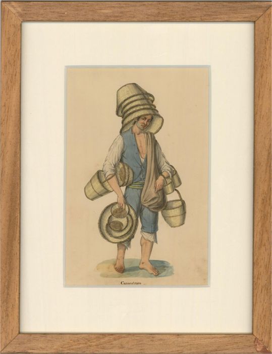 Mid 19th Century Watercolour - Basket Weaver