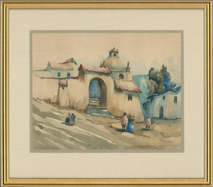 Santos - Framed Mid 19th Century Watercolour, Continental Street Scene