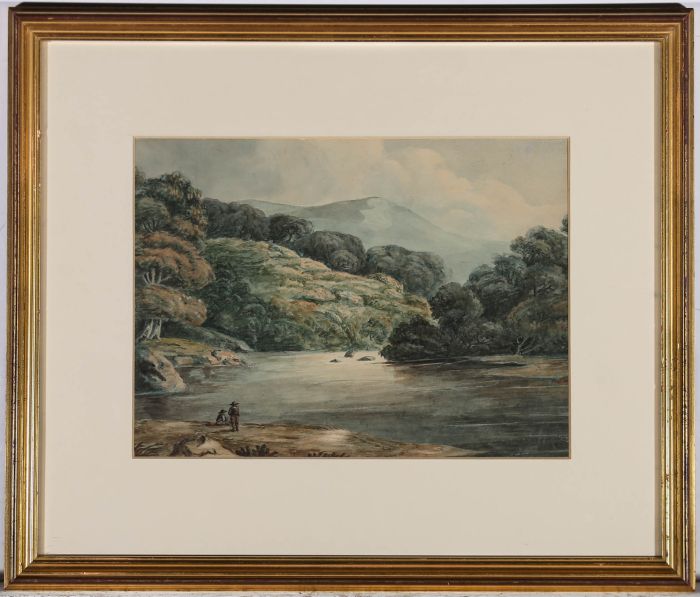 Framed Early 19th Century Watercolour - Lakeside View