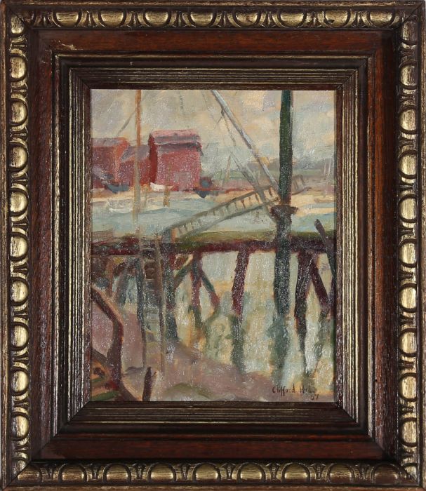 Manner of Clifford Hall ROI (1904-1973) - Framed 1967 Oil, London Docklands