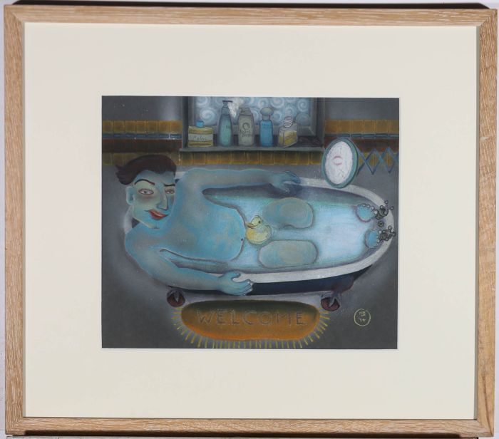 M. B.  - 1994 Watercolour, Blue Man in the Blue Bath
