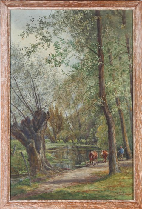 George H. Stubington - Early 20th Century Watercolour, Cattle On The Bank