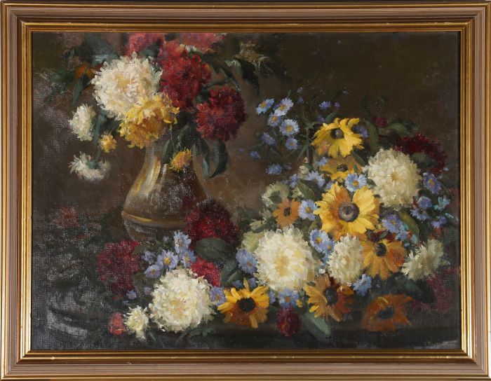 J. Rockingham - 20th Century Oil, Aster, Rudbeckia And Chrysanthemums