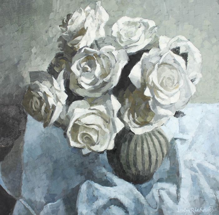 Bryn Richards (b.1922) - 20th Century Oil, White Roses