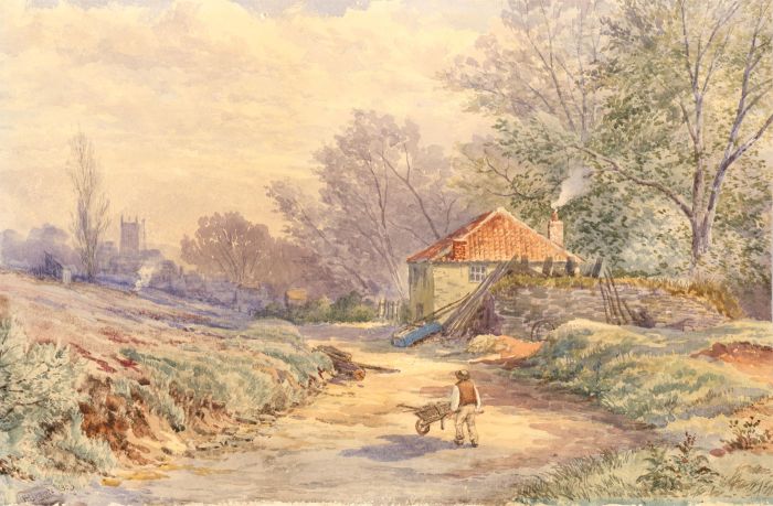 Henry Clements (1841-1887) - 1883 Watercolour, Road to the Village
