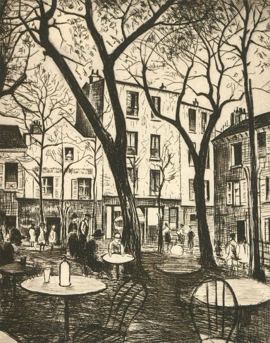 Mid 20th Century Etching - Al Fresco Cafe