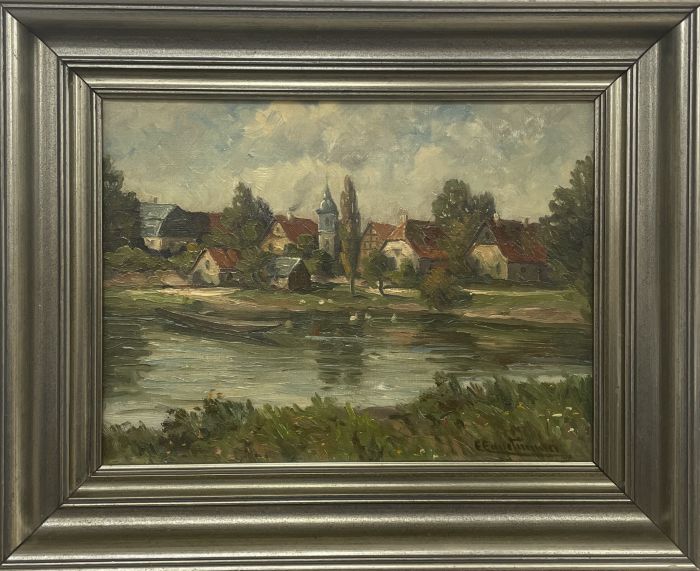 Framed Danish School Mid 20th Century Oil - Village Landscape