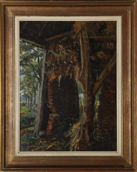 Framed 1942 Oil - The Hayloft