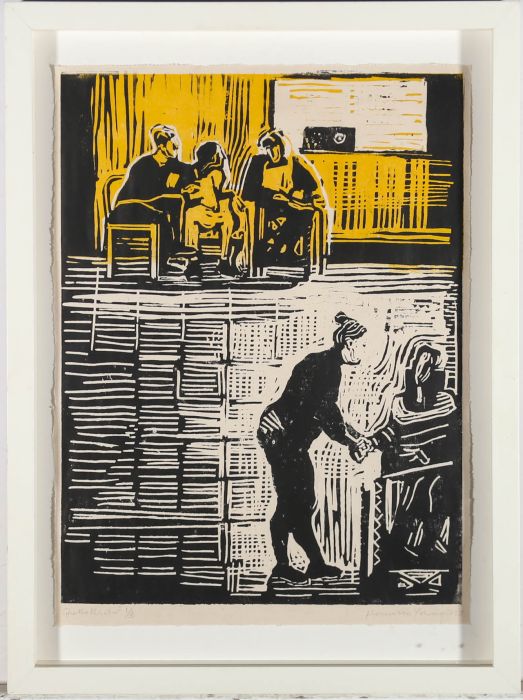 Henrietta Young - Framed 2020 Linoprint, A Welcome Visit