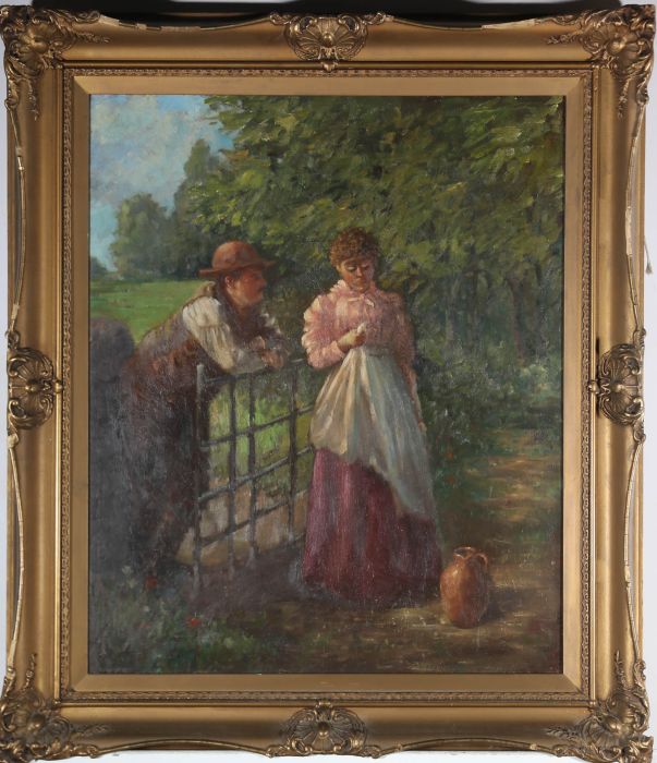 Early 20th Century Oil - Lovers at the Gate