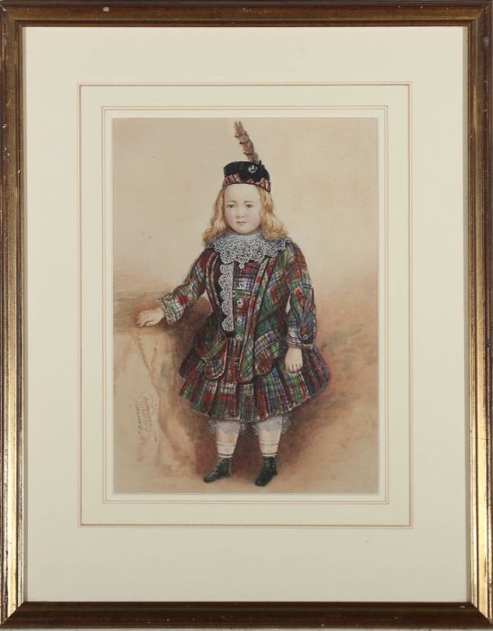 W. T. Bracewell - Framed 1855 Watercolour, Portrait in Tartan