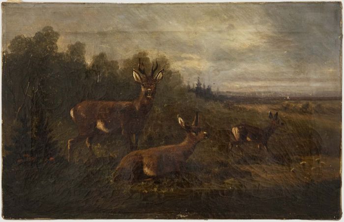 J. Von Berg - 1880 Oil, Deer At The Edge Of The Forest