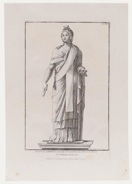 Sir Nicolas Dorigny (1658-1746) - Etching, Statue of Agrippina the Younger