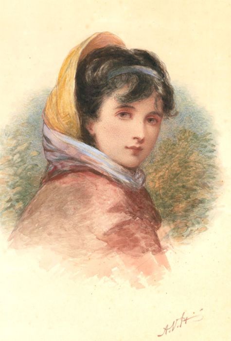Mid 20th Century Watercolour - Girl in a Bonnet
