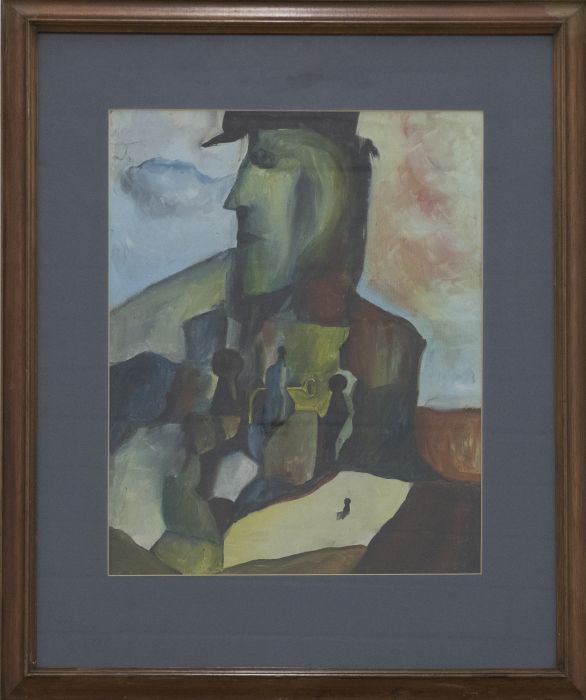 Framed 20th Century Oil - Surrealist Statue