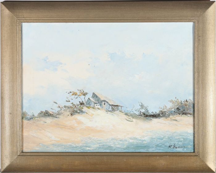K. Juolis  - Framed 20th Century Oil, Beach Huts