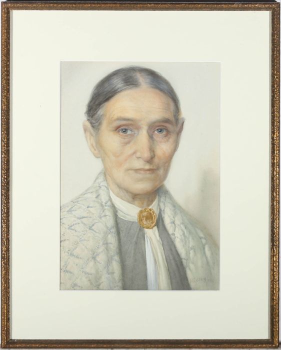 Edward Ridley (1883-1946) - 1918 Watercolour, Woman with Brooch and Shawl
