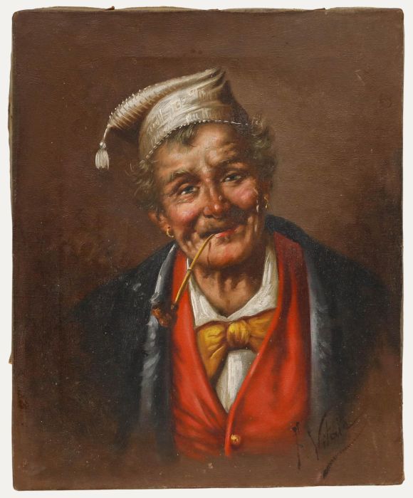 Ferruccio Vitale (1875-1933) - Early 20th Century Oil, Jolly Man with a Pipe