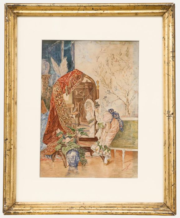 Oscar Lacaze - 1880 Watercolour, Italian Interior Study