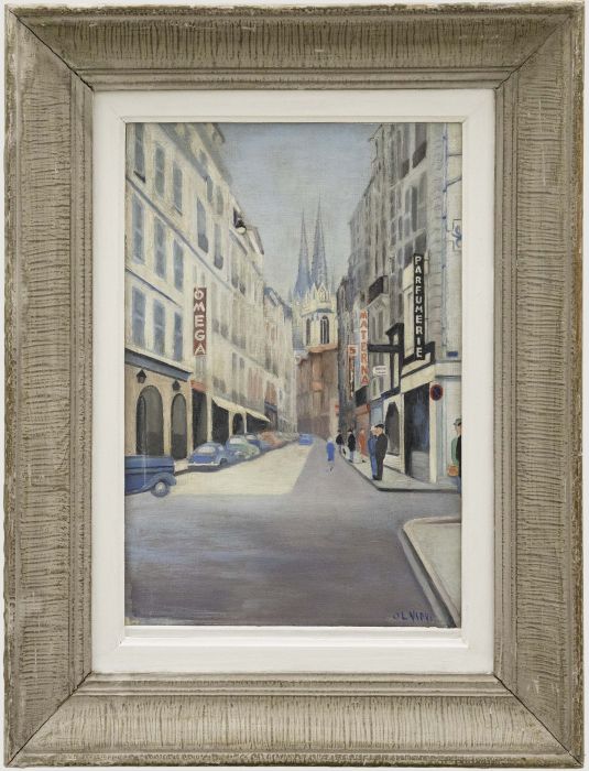 Framed 20th Century Oil - Parisian Street Corner