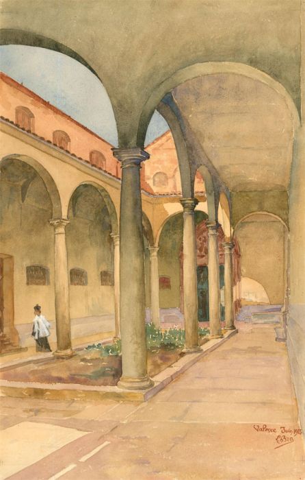 Early 20th Century Watercolour - A Courtyard in Valence