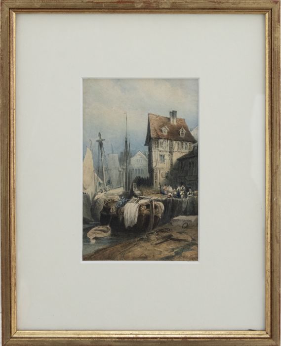 Attrib. Samuel Gillespie Prout (1822-1911) - Watercolour, The Busy Port