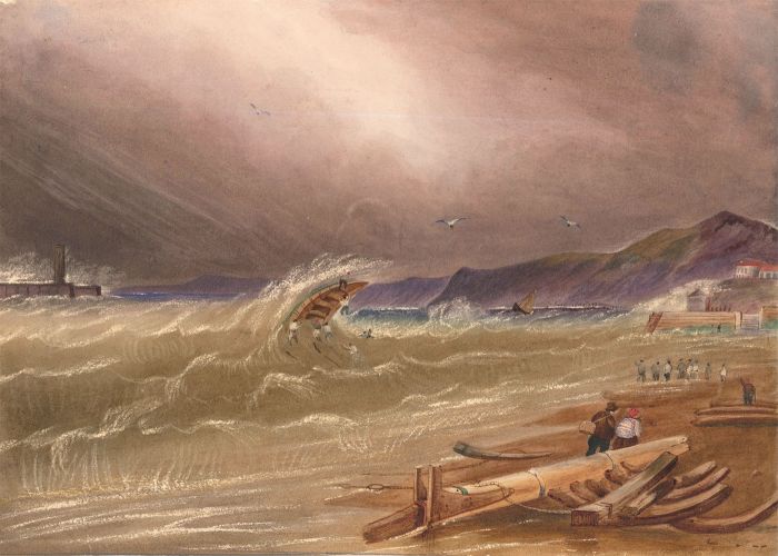 Early 19th Century Watercolour - Rough Seas on the Northumberland Coast
