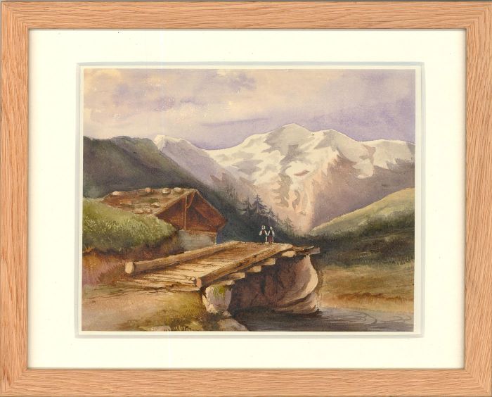 Follower of Simeon Fort (1793-1861) - Framed Watercolour, View of the Alps