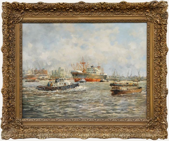 Attrib. Marinus Johannes de Jongere (1912-1978) - Oil, Harbour View Rotterdam