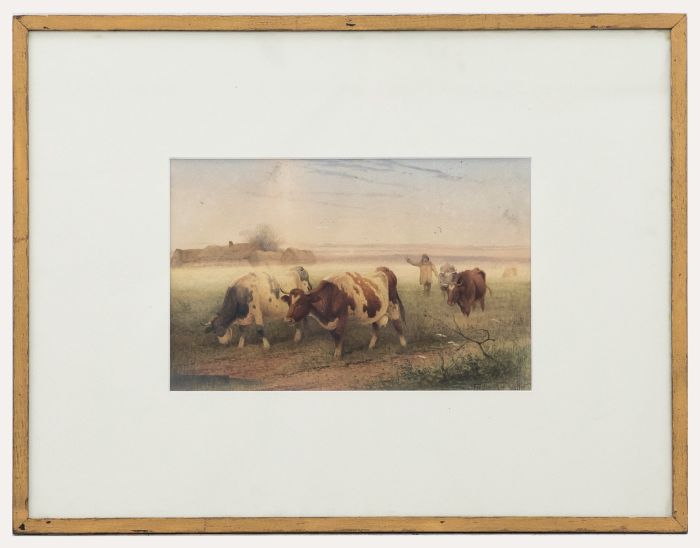 Frederick E Valter (1860-1930) - Framed Watercolour, Drover with Cows for Market