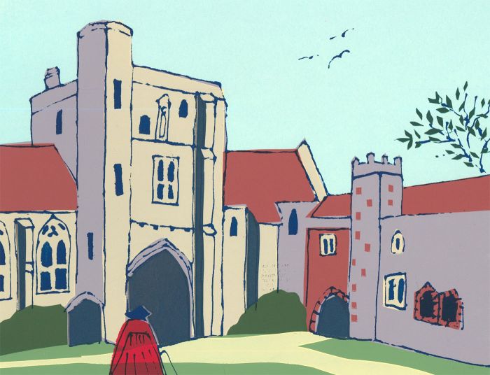 Gill Wilson - c.1997 Silkscreen, Figure at St Cross Gate, Winchester